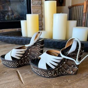 Roberto Cavalli White Studded Wooden Wedge Sandals